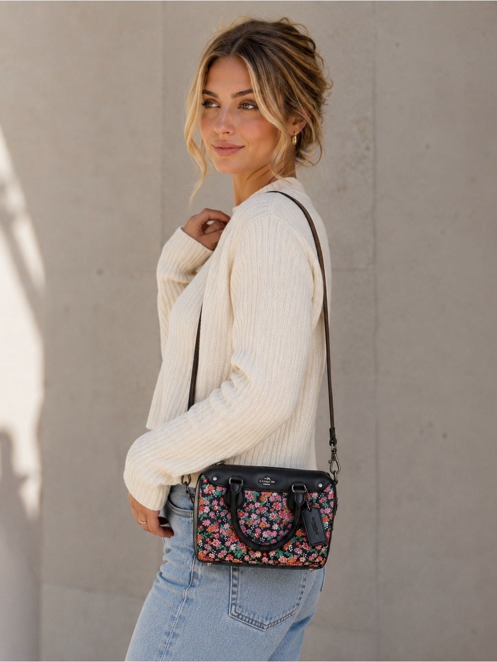 Coach Prairie Floral Mini Bennett Satchel Crossbody Coquette Leather Purse